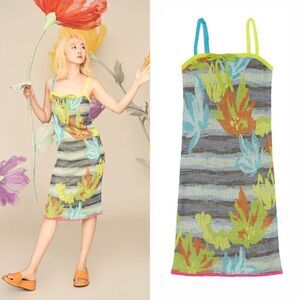 Yanyan Lily‎ Sleeveless Knit Midi Dress in Midnight Linen Jacquard Size XS